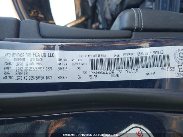 1C4RJFBGXGC331940 Jeep Grand Cherokee Limited