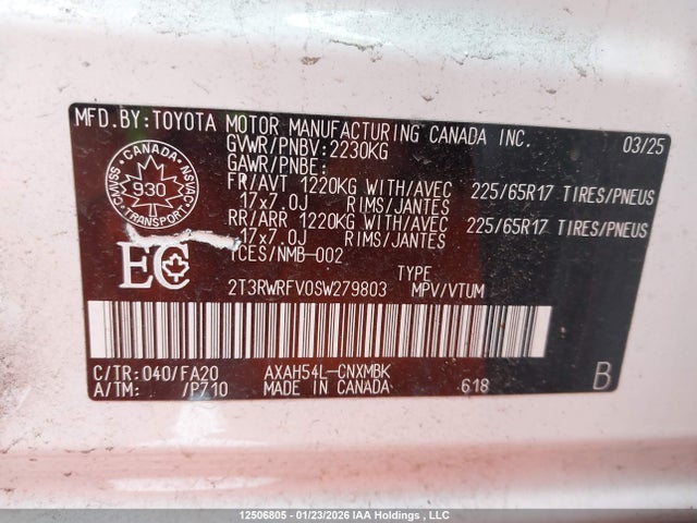 2T3RWRFV0SW279803 Toyota RAV4 HYBRID