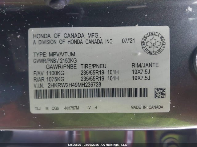 2HKRW2H49MH236728 Honda Cr-v Sport