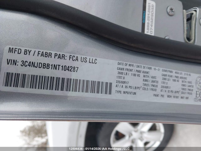 Продаж на аукціоні авто 2022 Jeep Compass Latitude, vin: 3C4NJDBB1NT104287, номер лоту: 12506836