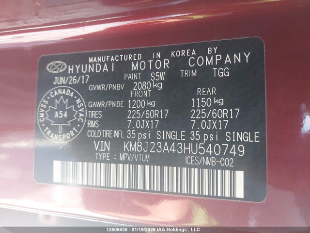 KM8J23A43HU540749 Hyundai Tucson