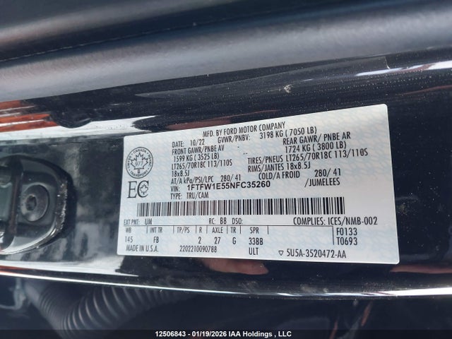 Продажа на аукционе авто 2022 Ford F-150 Xlt, vin: 1FTFW1E55NFC35260, номер лота: 12506843