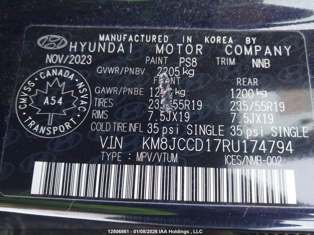 KM8JCCD17RU174794 Hyundai Tucson Sel Convenience