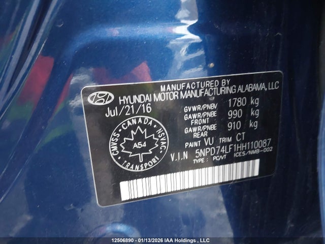 5NPD74LF1HH110087 Hyundai Elantra