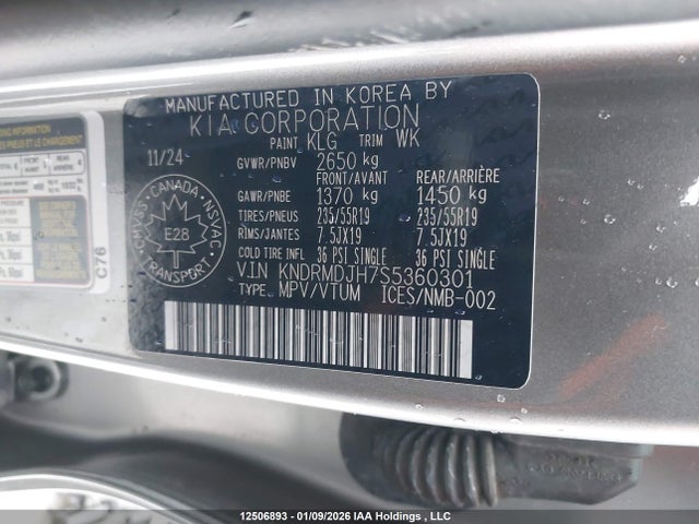 KNDRMDJH7S5360301 KIA Sorento Sx Prestige