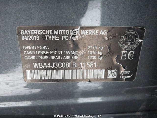 Продаж на аукціоні авто 2020 Bmw 430xi Gran Coupe, vin: WBA4J3C08LBL11581, номер лоту: 12506911