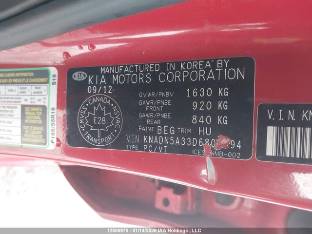 Aukcja sprzedaży 2013 Kia Rio, vin: KNADN5A33D6801594, numer aukcji: 12506970