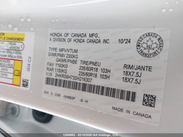 2HKRS6H73SH216307 Honda CR-V HYBRID