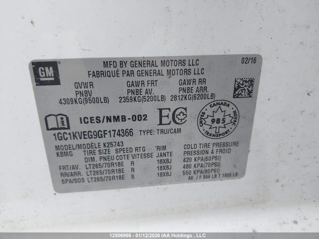 1GC1KVEG9GF174366 Chevrolet Silverado K2500 Heavy Duty Lt
