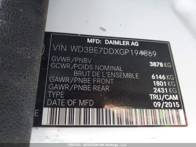WD3BE7DDXGP194869 Mercedes-Benz Sprinter 2500 Standard Roof