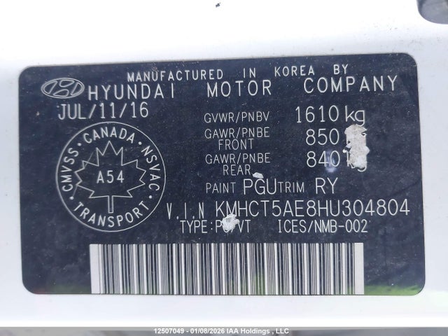KMHCT5AE8HU304804 Hyundai ACCENT SE