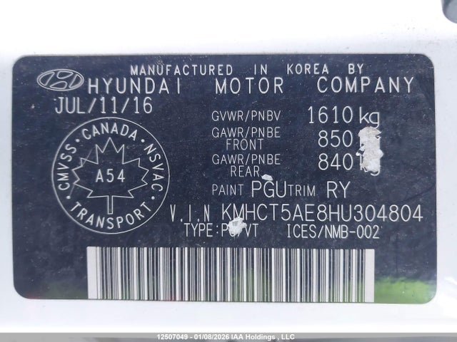 KMHCT5AE8HU304804 Hyundai ACCENT SE