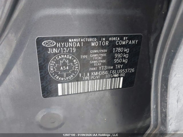 KMHD84LF6LU953726 Hyundai Elantra Preferred With Sun And Safety Package Auto Ivt