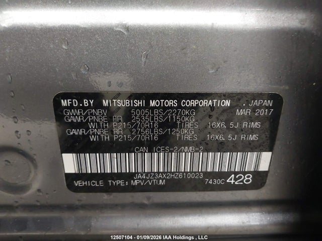 JA4JZ3AX2HZ610023 Mitsubishi Outlander Se