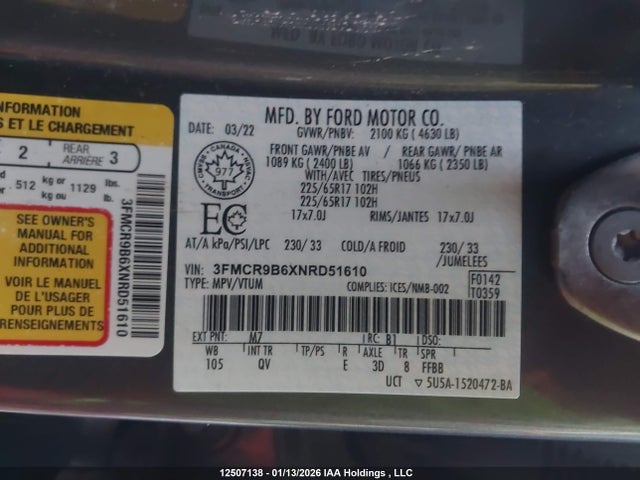3FMCR9B6XNRD51610 Ford Bronco Sport Big Bend