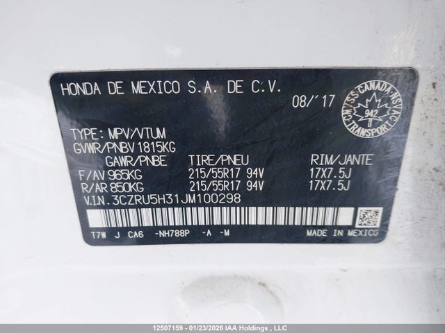 3CZRU5H31JM100298 Honda HR-V LX