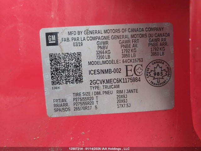 12507214 :رقم المزاد ، 2GCVKMEC6K1175984 vin ، 2019 Chevrolet Silverado Ld K1500 Custom مزاد بيع