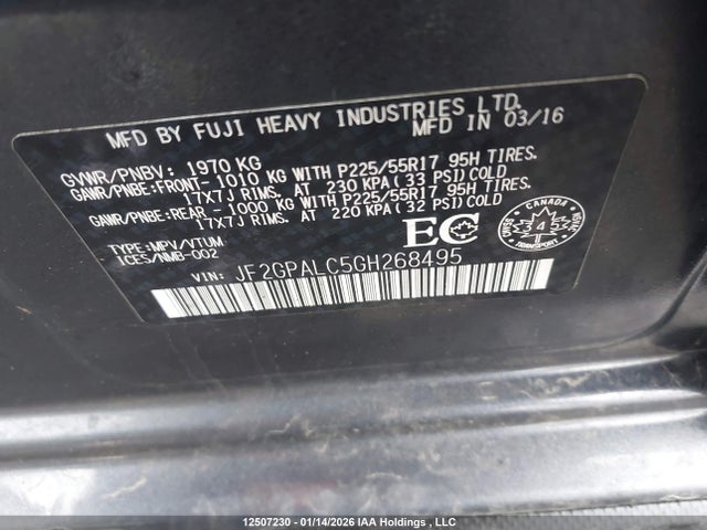 JF2GPALC5GH268495 Subaru Crosstrek Limited