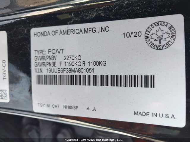 19UUB6F38MA801051 Acura TLX