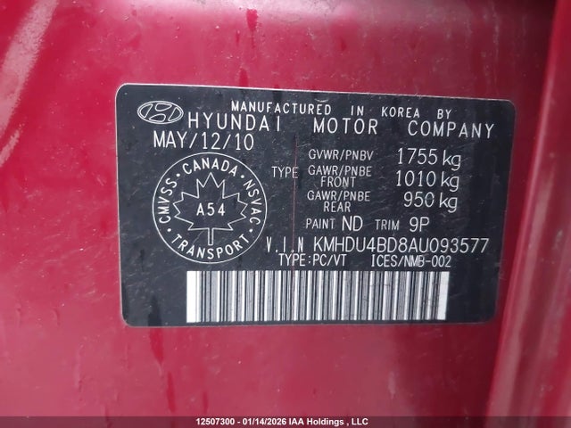 Aukcja sprzedaży 2010 Hyundai Elantra Gl, vin: KMHDU4BD8AU093577, numer aukcji: 12507300