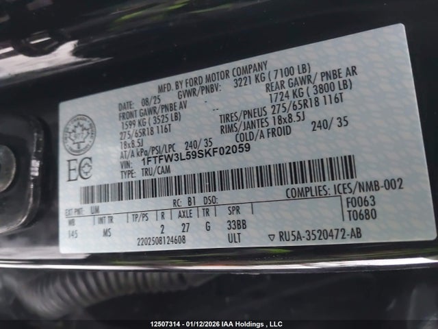 1FTFW3L59SKF02059 Ford F150 Xlt