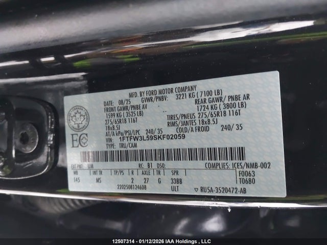 1FTFW3L59SKF02059 Ford F150 Xlt