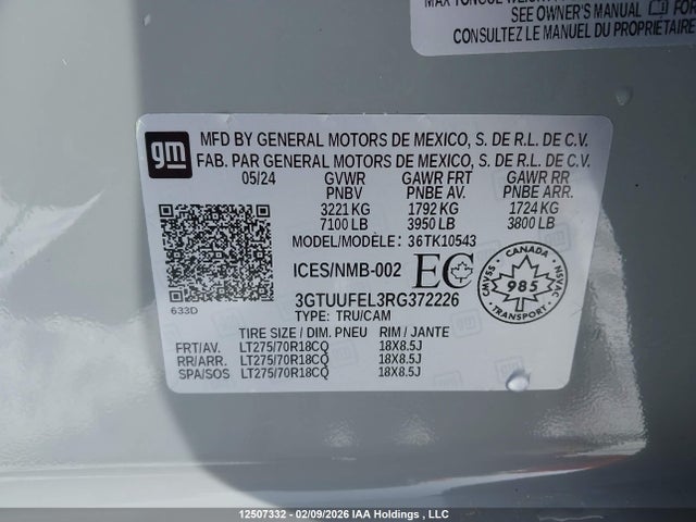 3GTUUFEL3RG372226 GMC Sierra K1500 At4x
