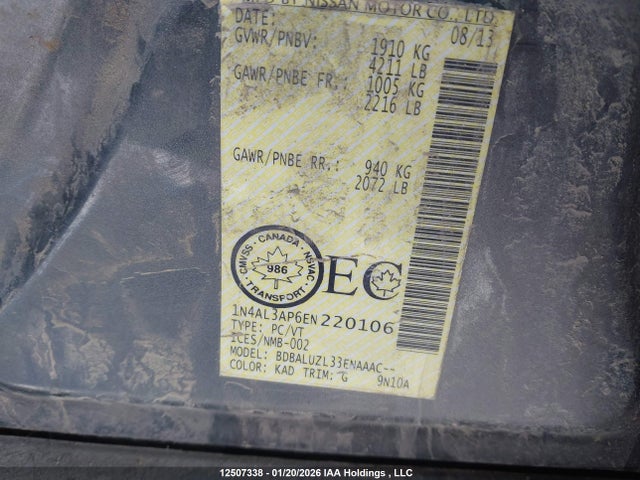 1N4AL3AP6EN220106 Nissan Altima 2.5/s/sv/sl