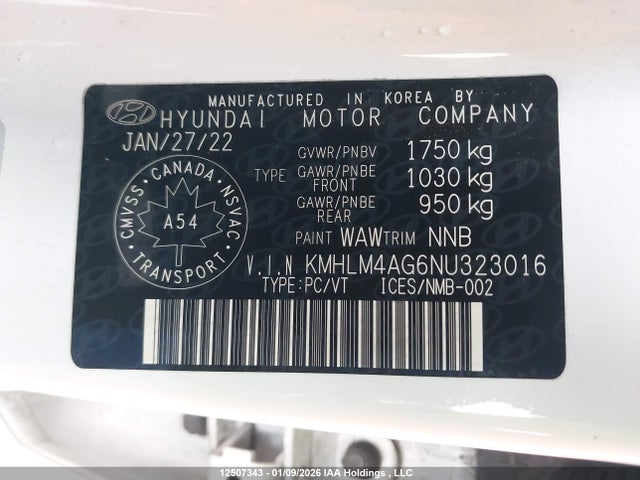 KMHLM4AG6NU323016 Hyundai Elantra
