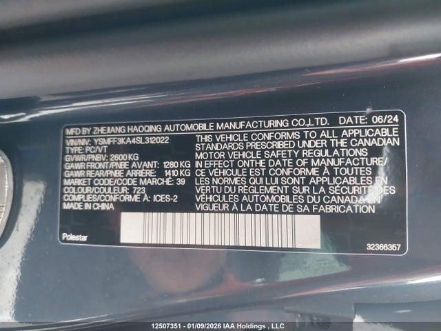 YSMFF3KA4SL312022 Polestar 2