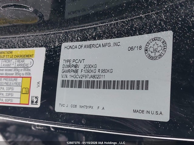 Honda Accord 2018 1HGCV2F97JA802011 Image 9