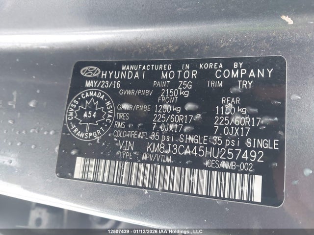 KM8J3CA45HU257492 Hyundai Tucson