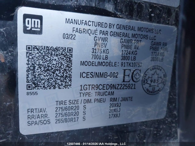 1GTR9CED9NZ225921 GMC Sierra 1500 Limited Elevation