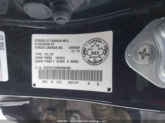 Продаж на аукціоні авто 2011 Honda Civic Ex-l, vin: 2HGFA1F0XBH006280, номер лоту: 12507487