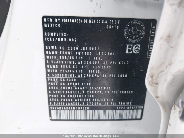 Volkswagen Tiguan Highline 2019 3VV4B7AX4KM167320 Image 9