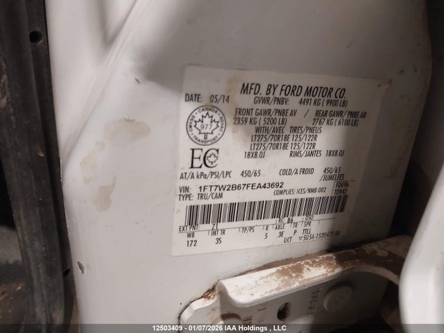 12503409 :رقم المزاد ، 1FT7W2B67FEA43692 vin ، 2015 Ford F-250 Xlt مزاد بيع
