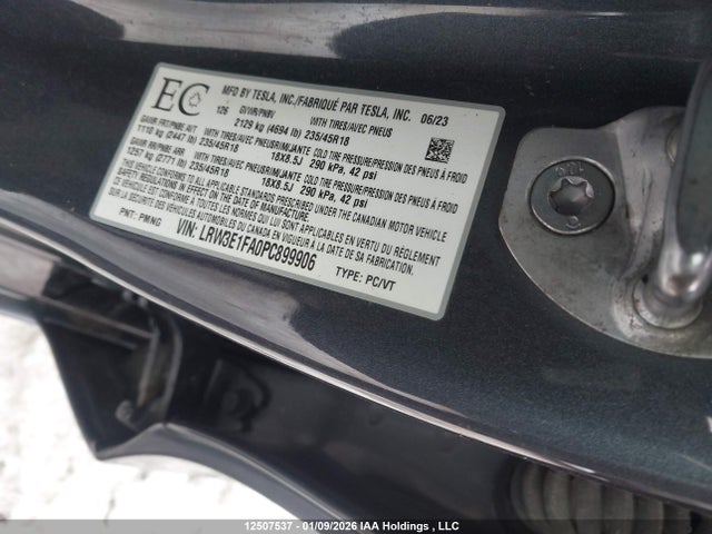 LRW3E1FA0PC899906 Tesla MODEL 3