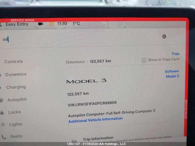 LRW3E1FA0PC899906 Tesla MODEL 3