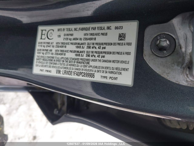 LRW3E1FA0PC899906 Tesla MODEL 3