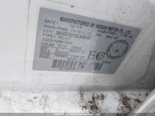 3N1AB7APXEL649143 Nissan Sentra S/sv/sr/sl