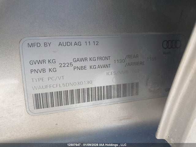 2013 Audi A4 Premium Plus მანქანა იყიდება აუქციონზე, vin: WAUFFCFL5DN030130, აუქციონის ნომერი: 12507647