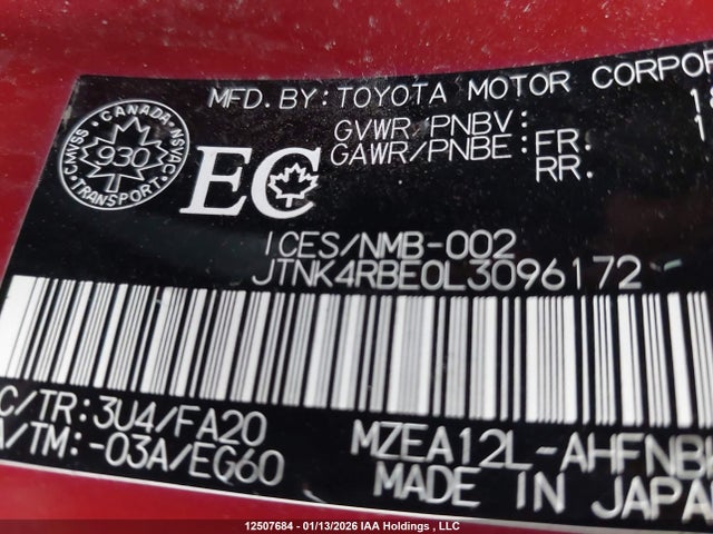 JTNK4RBE0L3096172 Toyota Corolla Se/xse