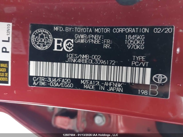 JTNK4RBE0L3096172 Toyota Corolla Se/xse