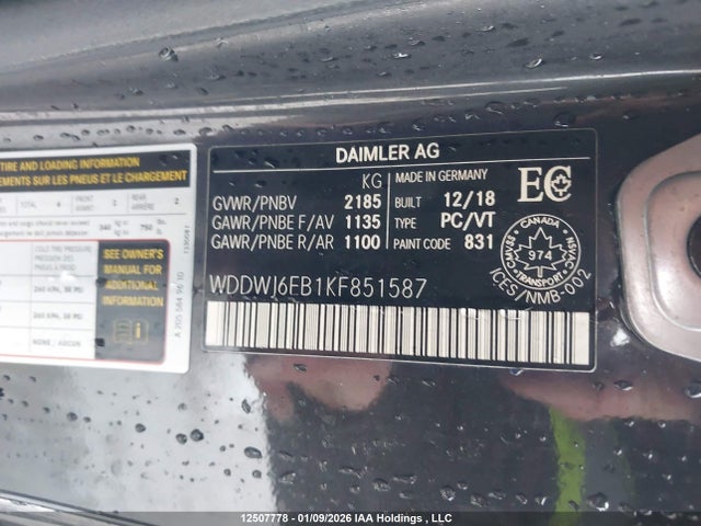 WDDWJ6EB1KF851587 Mercedes-Benz C 43 Amg