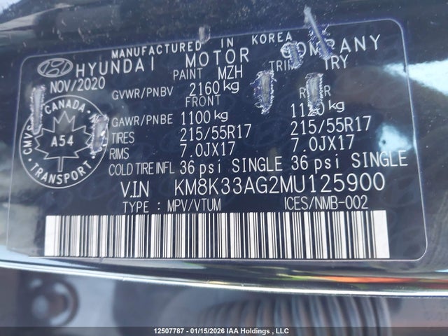 KM8K33AG2MU125900 Hyundai Kona Limited