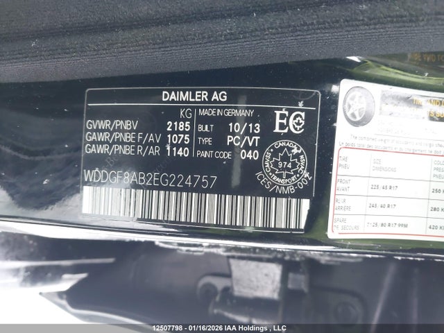 Aukcja sprzedaży 2014 Mercedes-benz C 300 4matic, vin: WDDGF8AB2EG224757, numer aukcji: 12507798
