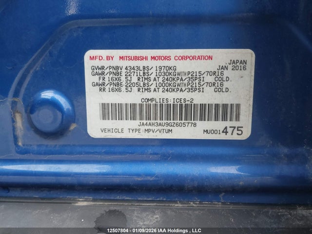 JA4AH3AU9GZ605778 Mitsubishi Rvr Es/se