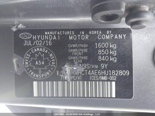 KMHCT4AE6HU182809 Hyundai ACCENT SE