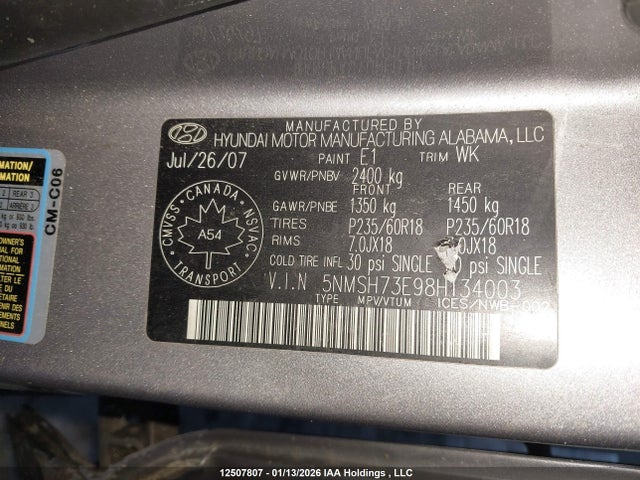 Продажа на аукционе авто 2008 Hyundai Santa Fe Se/limited, vin: 5NMSH73E98H134003, номер лота: 12507807