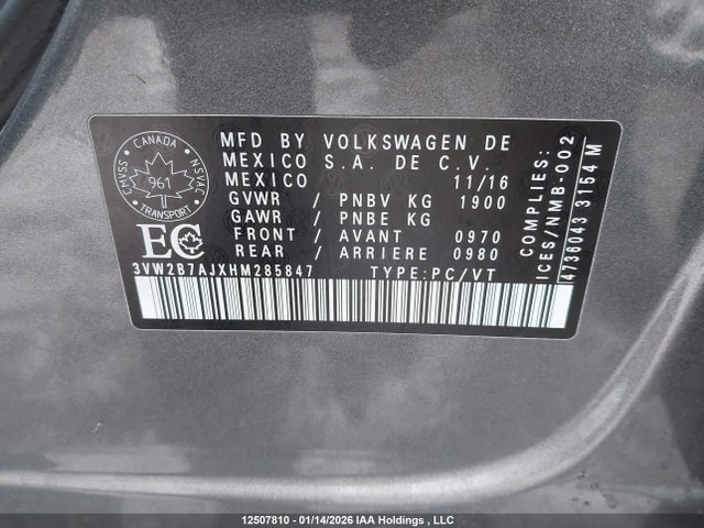 3VW2B7AJXHM285847 Volkswagen Jetta 1.4 Tsi Trendline+